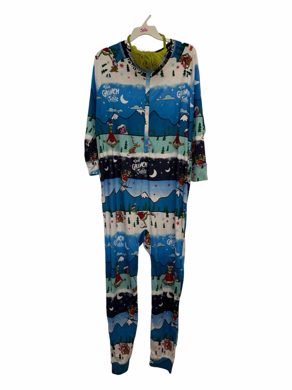 Justice The Grinch Girls XL 16/18 Christmas One Piece Pajamas NWT